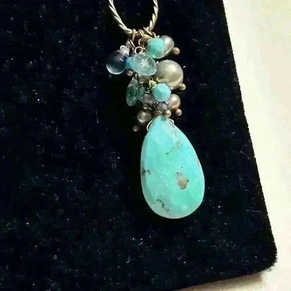 Faceted turquoise colored stone dangle earrings - Picture 3 of 5